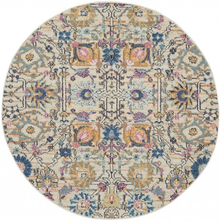 Palacedesigns 5 ft. Round Ivory & Multi Color Floral Buds Area Rug PA3640618